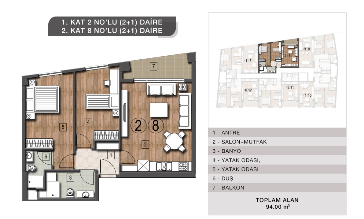 Daire 2-8 Kat Planı