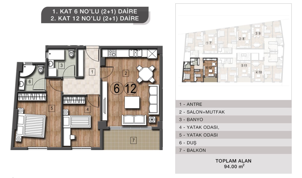 Daire 6-12 Kat Planı