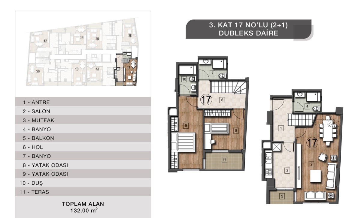Dubleks 17 Kat Planı