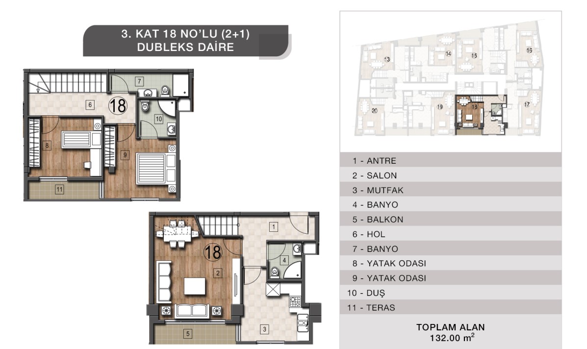Dubleks 18 Kat Planı