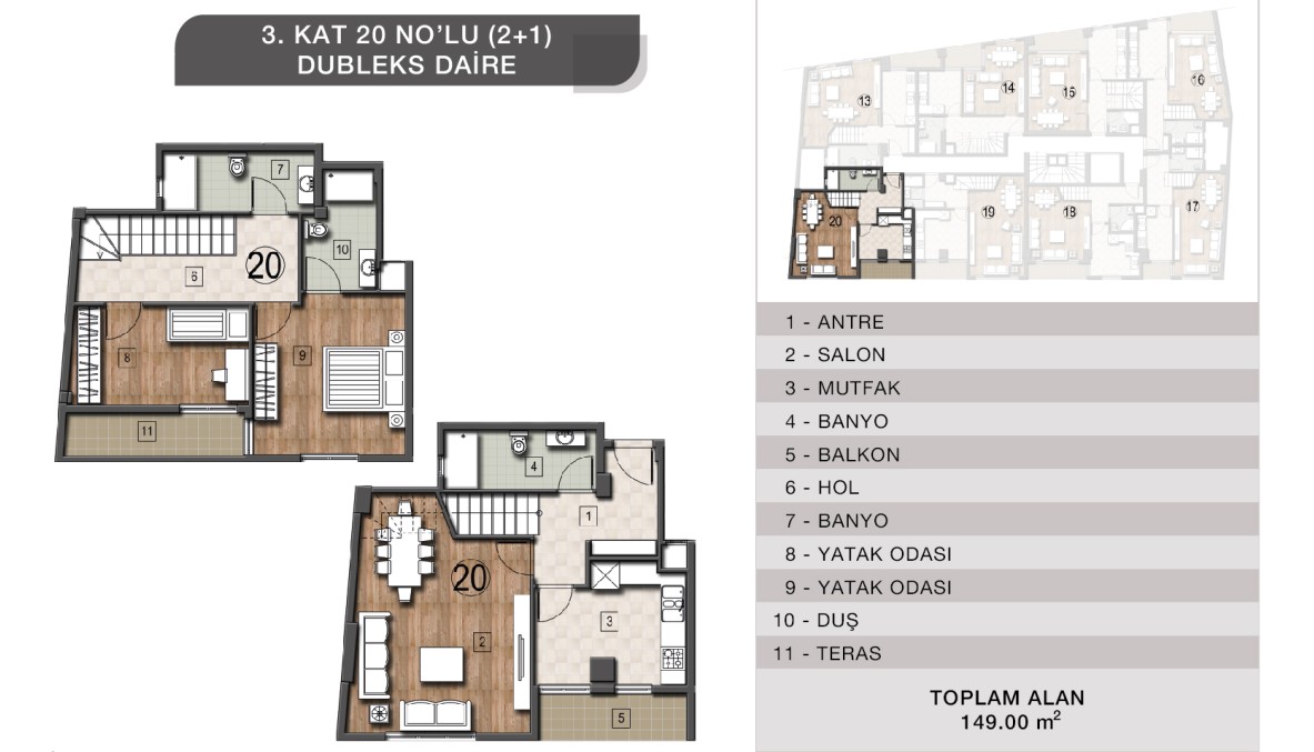 Dubleks 20 Kat Planı